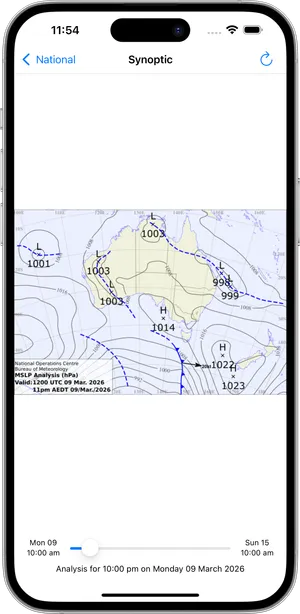 Synoptic weather chart showing pressure systems and fronts